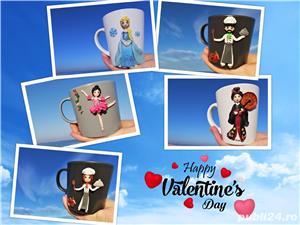 Cana handmade cadou cu papusa umbrela si pisica din fimo  - imagine 3