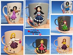 Cana handmade cadou Martisor cu papusa din fimo - imagine 3