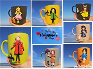 Cana handmade cadou Martisor cu papusa din fimo - imagine 5