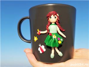 Cadou Martisor cana handmade primavara cu fetita din fimo 