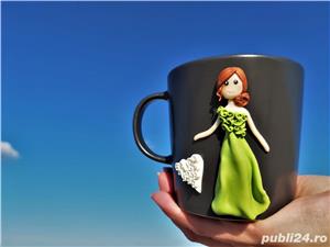 Cana handmade cadou Martisor cu papusa din fimo - imagine 2