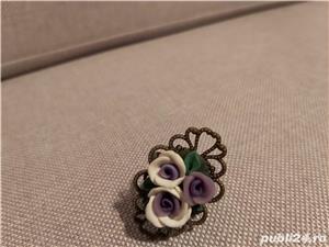 Cadou deosebit inel handmade cu trandafiri mov  - imagine 3