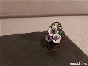 Cadou deosebit inel handmade cu trandafiri mov  - imagine 2