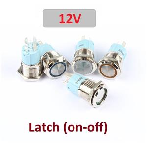 Buton antivandal 16mm, led 12V, tip ON-OFF (cu retinere) iluminat rosu verde albastru alb galben