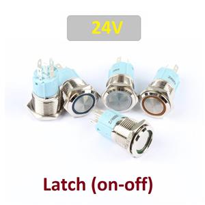 Buton antivandal 16mm, led 24V, tip ON-OFF (cu retinere) iluminat rosu verde albastru alb galben