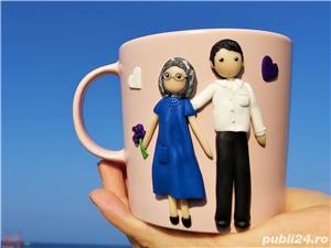 Cadou Mama si fiul fiica adult cana handmade cu figurine din fimo