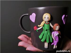 Cadou Mama si fiica cana handmade cu figurine din fimo - imagine 4
