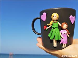 Cadou Mama si fiica cana handmade cu figurine din fimo - imagine 2