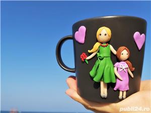Cadou Mama si fiica cana handmade cu figurine din fimo