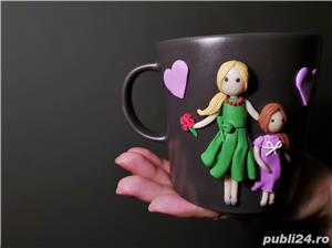 Cadou Mama si fiica cana handmade cu figurine din fimo - imagine 3