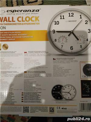Ceas de perete cu termometru și hidrometru pentru umiditate,nou,funcționează cu baterieAA,silențios - imagine 5