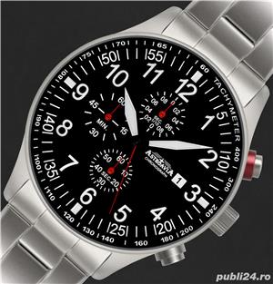    www autenticshop ro - ASTROAVIA N57S model Pilot Aviator Bratara Metalica Cronograf Quartz Inox