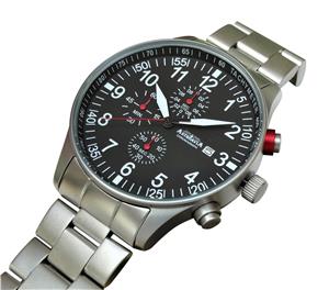    www autenticshop ro - ASTROAVIA N57S model Pilot Aviator Bratara Metalica Cronograf Quartz Inox - imagine 3