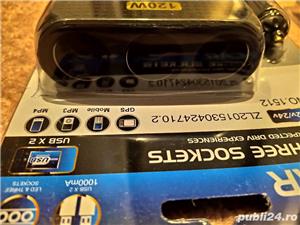 Prelungitor bricheta auto 3 Socket + 2 porturi USB / 12V/24V - imagine 3