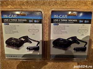 Prelungitor bricheta auto 3 Socket + 2 porturi USB / 12V/24V - imagine 2