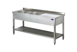 Masa inox cu 2 cuve pe stanga si polita inferioara 1800*700*850