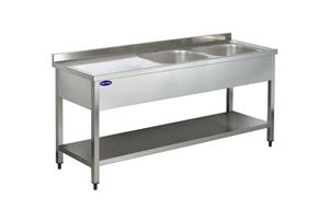 Masa inox cu 2 cuve pe dreapta si polita inferioara 1800*700*850