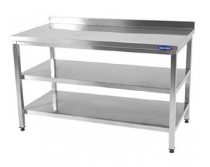 Masa de lucru inox andorsata cu 2 polite inferioare 1200*600*850