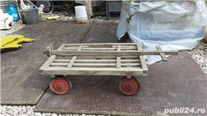 Carucior lemn 4 roti metalice si protap, Germania 