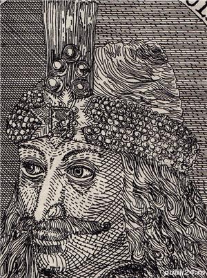 Gravura  35x25 "Vlad Tepes - Dracula " , aquaforte - imagine 2