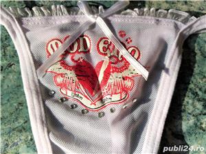 HOT! Chiloti tanga tentatie super mini albi plasa transparenti snur fete femei marime XS S (NOI) - imagine 4