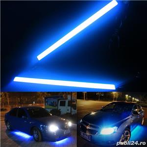Set 8x lumini LED tuning auto masina DRL COB SuperBright WaterResistant 6 culori +CADOU!  - imagine 2