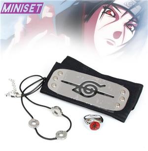 Mini set accesorii bandana inel colier Naruto Shippuden Kakashi Sasuke Itachi Uzumaki Akatsuki Anime