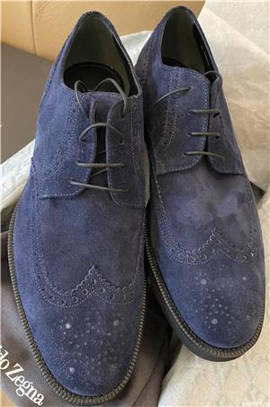 Pantofi Ermenegildo Zegna celeste blu suede,produs original. - imagine 3