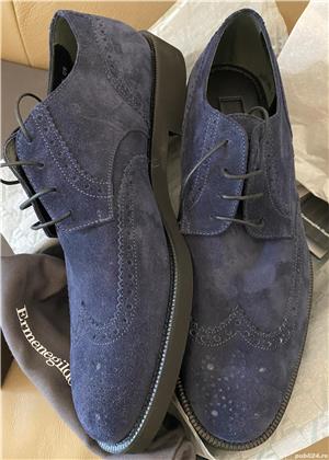 Pantofi Ermenegildo Zegna celeste blu suede,produs original. - imagine 5