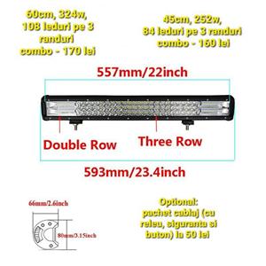 LED Bar 5D 12/24V 60/45cm576w/87cm864w Off Road Jeep SUV Camion Utilaj