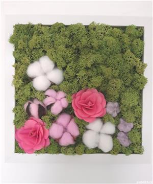 Tablou licheni naturali 'Trandafiri roz' 25 x 25 cm - imagine 3