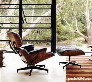 Fotoliu Eames Lounge Chair cu taburet furnir Palisandru piele neagra - imagine 2