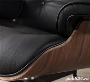 Fotoliu Eames Lounge Chair cu taburet furnir Palisandru piele neagra - imagine 3