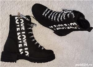 Ghete negre dama logo LOVE bocanci piele naturala imblanite cizme femei drumetii munte strada