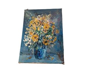 Tablou, pictura pictor Ioan Matasareanu, lucrare in cutit, panza flori 