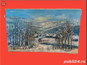 Tablou, pictura pictor Ioan Matasareanu, rama panza, lemn peisaj iarna 