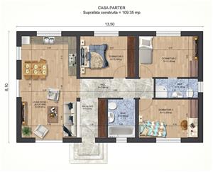 Vand proiect complet pentru o casa unifamiliala Parter, 1.099 Euro.