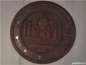 Taj Mahal mausoleu moschee India, tablou sculptura lemn insertii alama