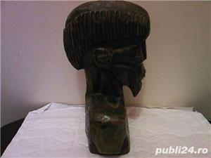 Sculptura in lemn, cap, bust de aborigen, african