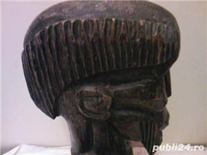 Sculptura in lemn, cap, bust de aborigen, african - imagine 5
