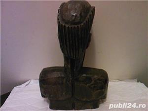 Sculptura in lemn, cap, bust de aborigen, african - imagine 4