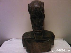 Sculptura in lemn, cap, bust de aborigen, african - imagine 3