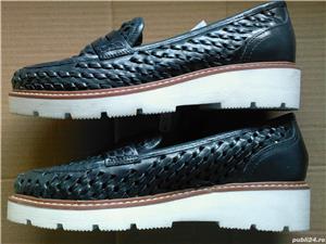 Pantofi noi piele impletiti Next UK, albastri nr. 36