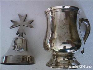 Cana, cupa vintage alpaca argintata si clopotel Cruce de Malta, simbol masonic - imagine 2