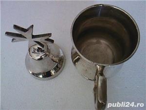 Cana, cupa vintage alpaca argintata si clopotel Cruce de Malta, simbol masonic - imagine 3