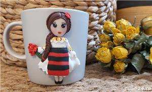 Cadou bunici cana handmade cu figurina papusa din fimo 