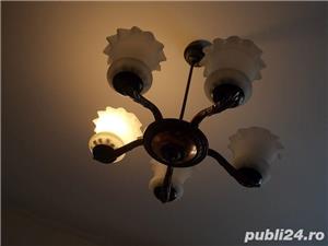 Lustra candelabru 5 brate, lustre cu abajur sticla,1980 ROMANIA - imagine 5