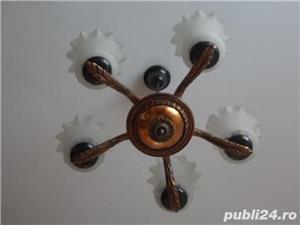 Lustra candelabru 5 brate, lustre cu abajur sticla,1980 ROMANIA - imagine 3