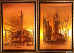 Tablouri vintage serigrafie pe cupru din Newcastle, castele NE Angliei