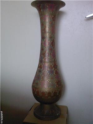 Vaza mare alama bronz 60 cm gravata cu flori rosu, roz, albastru, bleu - imagine 2